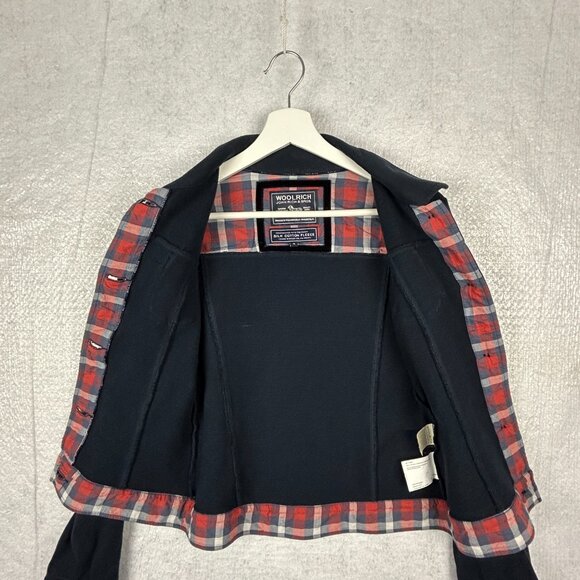 Vintage Woolrich Blazer Womens S Cotton Silk Y2K Jacket Blue Contrast Plaid Trim - Picture 6 of 13